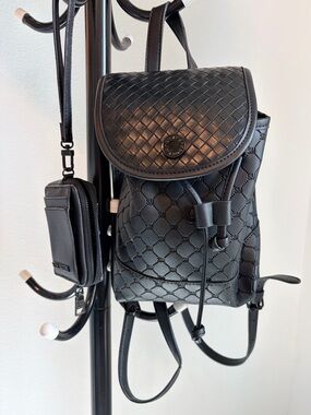 Steve Madden Black Backpack & Pebbled Leather Wristlet Card Case with Strap